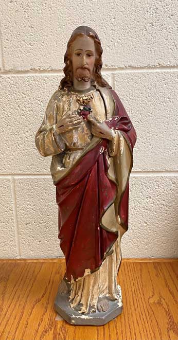 Broder Columbas mindst 130 år gamle statue af Jesu Hellige Hjerte