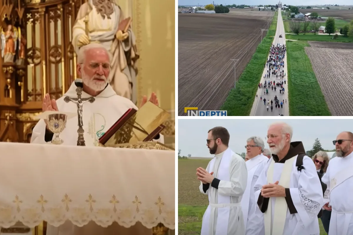 Pastor Joseph Mary Wolfe ledsager den nationale eukaristiske pilgrimsfærd i Iowa.