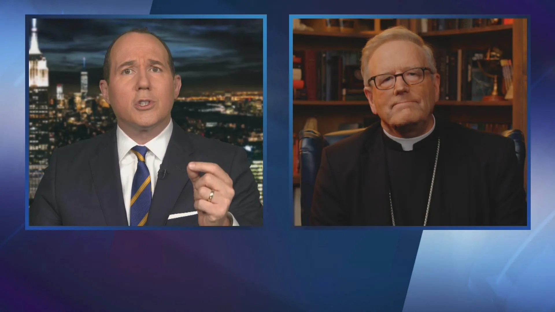 Raymond Arroyo og biskop Robert Barron under et interview på EWTN