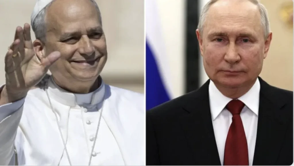 Pave Leo XIV og Ruslands præsident Vladimir Putin.