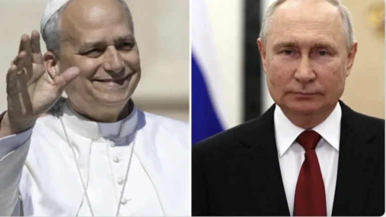 Pave Leo XIV og Ruslands præsident Vladimir Putin.